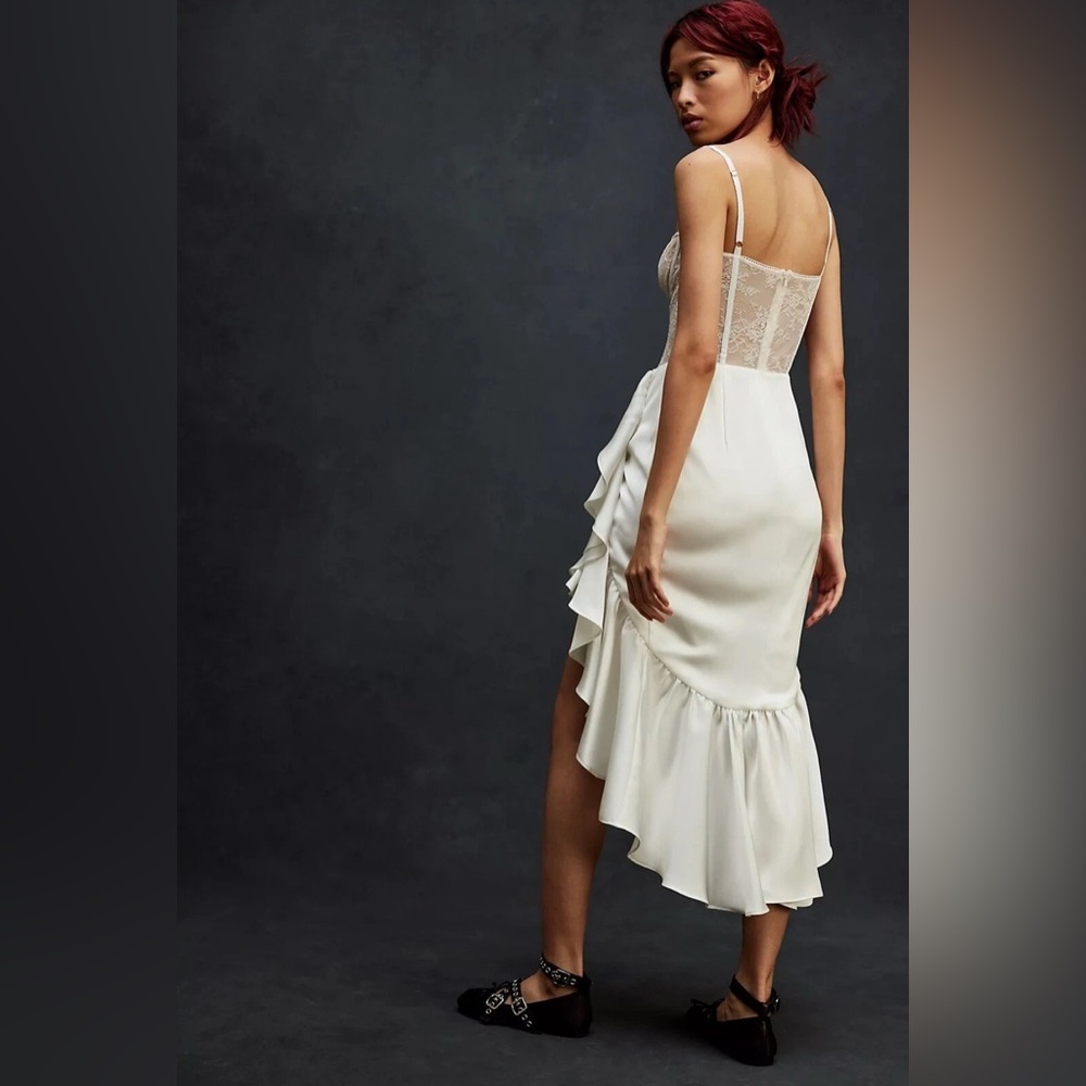 Katie May x Free People Take a Sip Asymmetrical Sheer Bone In Cream Dress Small - Picture 2 of 9